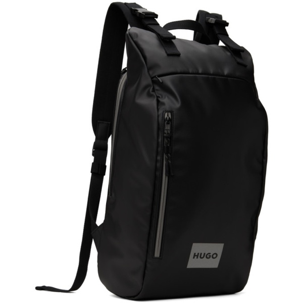  휴고 Hugo Black Logo Patch Backpack 241084M166003