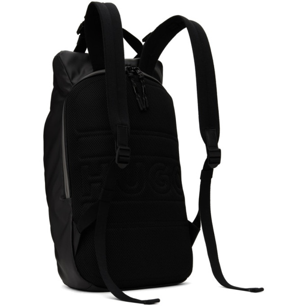  휴고 Hugo Black Logo Patch Backpack 241084M166003