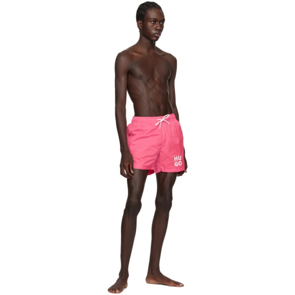  휴고 Hugo Pink Drawstring Swim Shorts 241084M208005