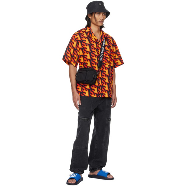  휴고 Hugo Black & Orange Oversized Shirt 241141M192011