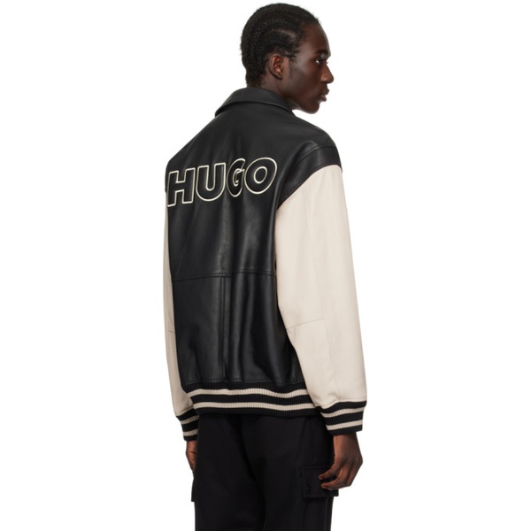  휴고 Hugo Black & Beige Embossed Leather Jacket 241084M181001