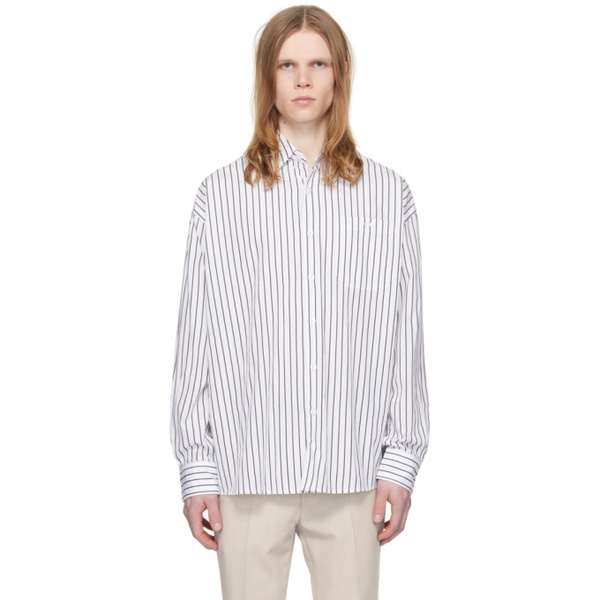  휴고 Hugo White & Black Striped Shirt 241084M192017