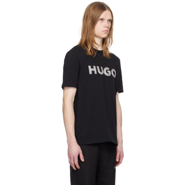  휴고 Hugo Black Embroidered T-Shirt 241084M213032