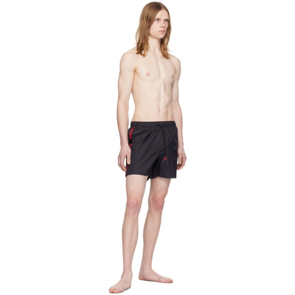  휴고 Hugo Black Elasticized Trim Swim Shorts 241084M208018