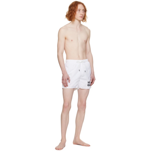  휴고 Hugo White Printed Swim Shorts 241084M208016
