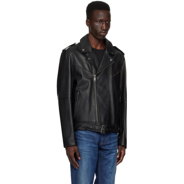  휴고 Hugo Black Zip Leather Jacket 241084M181006