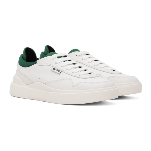  휴고 Hugo White & Green Leather Lace-Up Sneakers 241084M237018