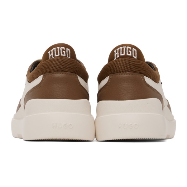  휴고 Hugo 오프화이트 Off-White & Brown Leather Lace-Up Sneakers 241084M237019