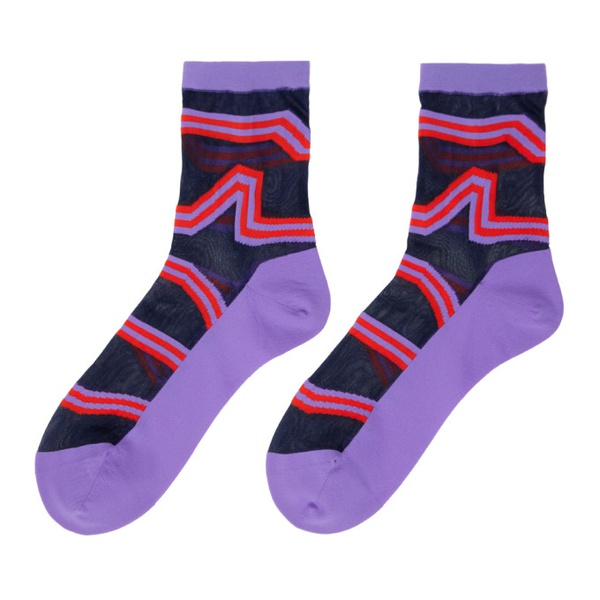  이세이 미야케 ISSEY MIYAKE Purple Stripe Socks 232809F076001