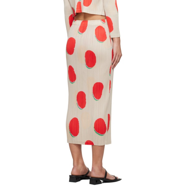  플리츠 플리즈 이세이 미야케 PLEATS PLEASE 이세이 미야케 ISSEY MIYAKE 오프화이트 Off-White & Red Bean Dots Midi Skirt 241941F092011