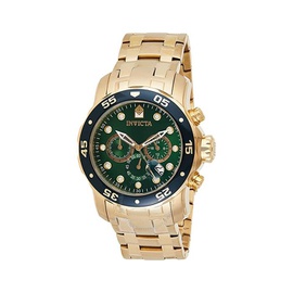 Invicta Pro Diver Chronograph Green Dial 18kt Gold-plated Mens Watch 0075