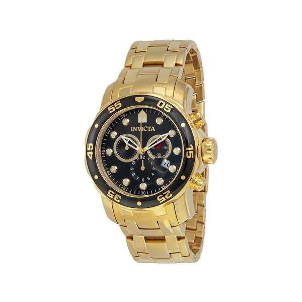 Invicta Pro Diver Chronograph Black Dial Gold-tone Mens Watch 0072
