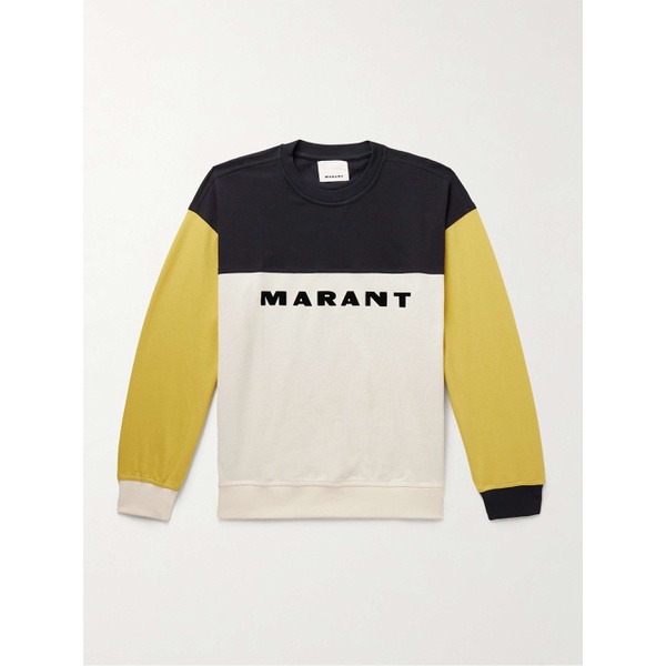이자벨마랑 이자벨마랑 ISABEL MARANT Aftone Colour-Block Logo-Flocked Cotton-Pique Sweatshirt 1647597331682632
