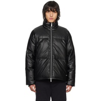 Izzue Black Quilted Faux-Leather Down Jacket 241284M178000