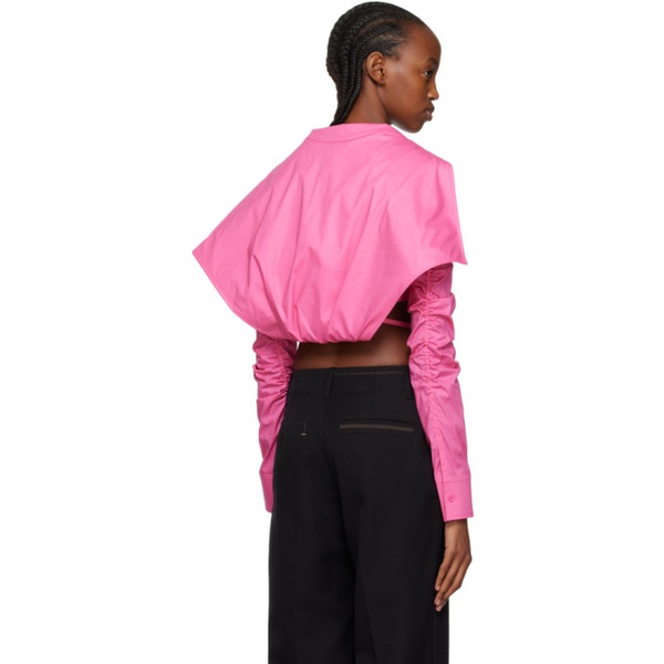  자크뮈스 JACQUEMUS Pink Le Raphia La Chemise Meio Shirt 231553F109043
