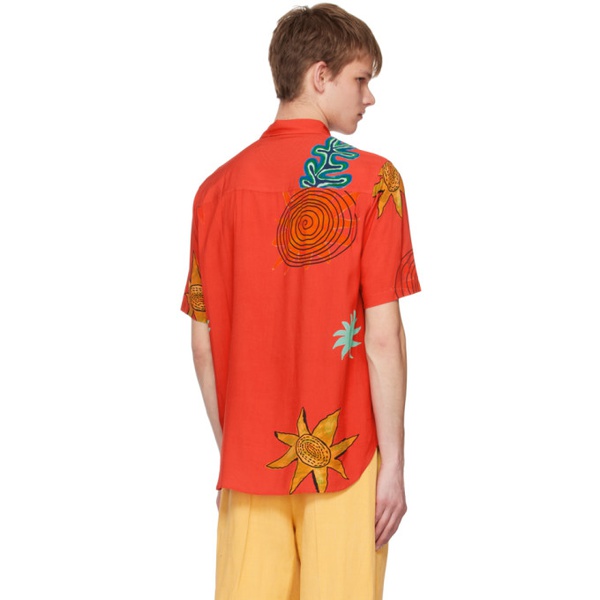  자크뮈스 JACQUEMUS Red Le Raphia La Chemise Melo Shirt 231553M192027