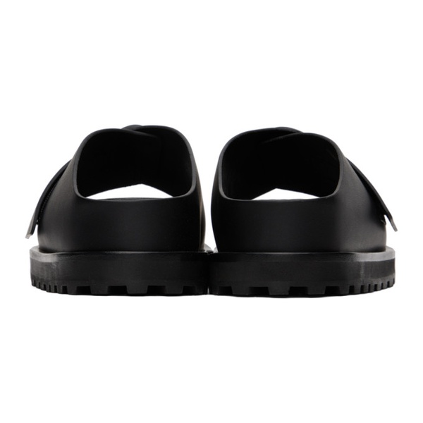 질샌더 질샌더 Jil Sander Black Cross-Strap Leather Slides 241249F121002