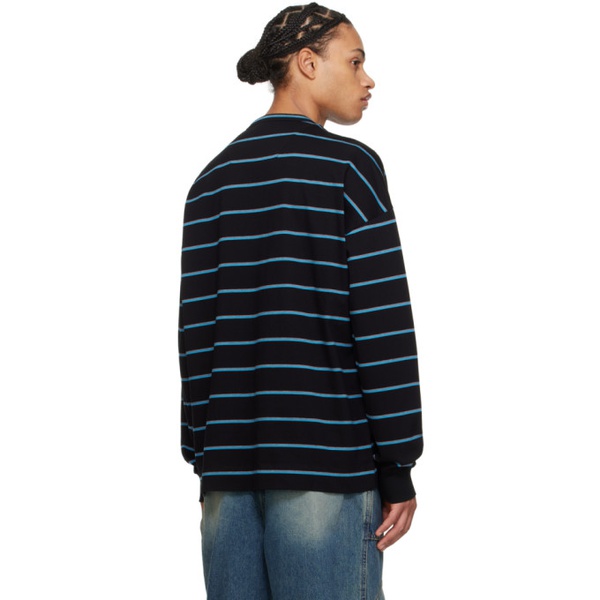  준지 Juun.J Black & Blue Striped Long Sleeve T-Shirt 241343M213002
