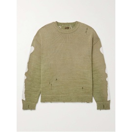 KAPITAL Distressed Intarsia Cotton-Blend Sweater 13452677150604961