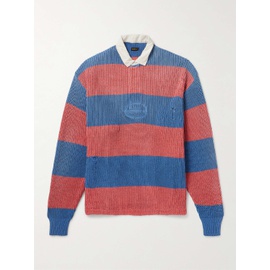 KAPITAL Rugger Distressed Striped Ribbed Cotton-Blend Polo Shirt 1647597341748615