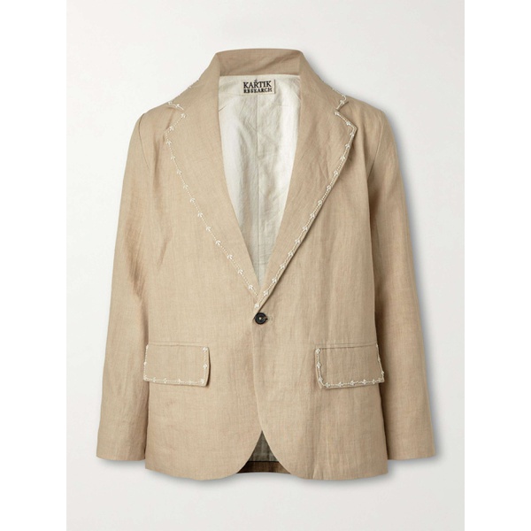  KARTIK RESEARCH Faux Pearl-Embellished Linen Suit Jacket 1647597328807334