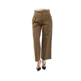 Kenzo Ladies Taupe Cropped Flared Cotton Trousers FB62PA0365AB-92