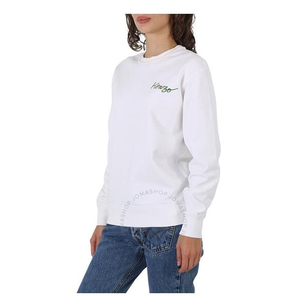  Kenzo Ladies White Poppy-Print Cotton Sweatshirt FC62SW0164MF-01
