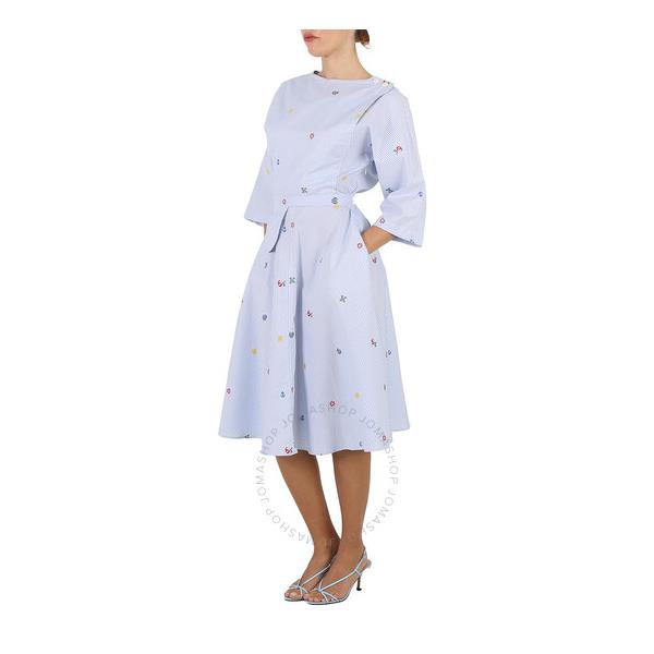  Kenzo Ladies Light Blue Oxford Cotton Pixel Print Midi Dress FD52RO1179LJ.63