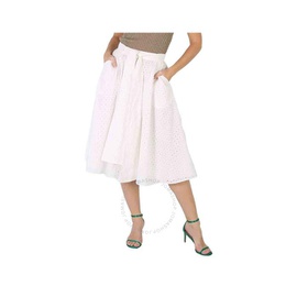 Kenzo Ladies Off White Perforated Flared Cotton Bow Skirt FD52JU1989FG.02