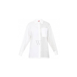 Kenzo Ladies Off White Broderie Anglaise Long-Sleeve Cotton Shirt FD52CH0789FG.02