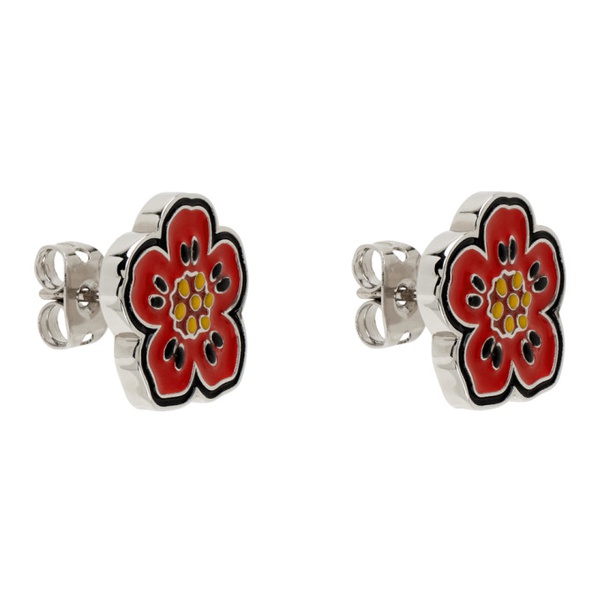  Silver & Red Kenzo Paris Boke Flower Earrings 232387M144002