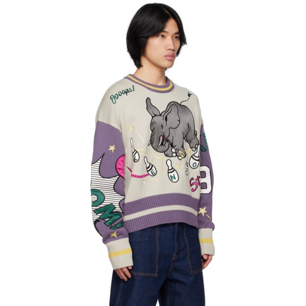  Gray & Purple Kenzo Paris Bowling Elephant Sweater 231387M201008