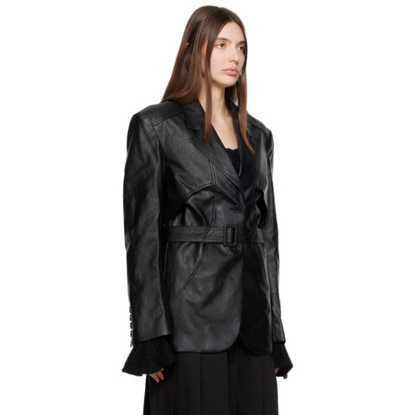  기준 Kijun Black Belted Faux-Leather Blazer 232586F057001