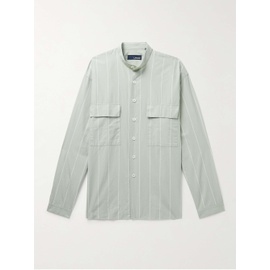 LARDINI Grandad-Collar Striped Cotton-Poplin Shirt 1647597293973009