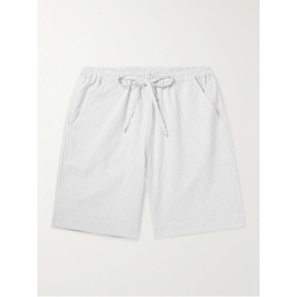 LORETTA CAPONI Straight-Leg Striped Cotton-Seersucker Drawstring Shorts 1647597311037964