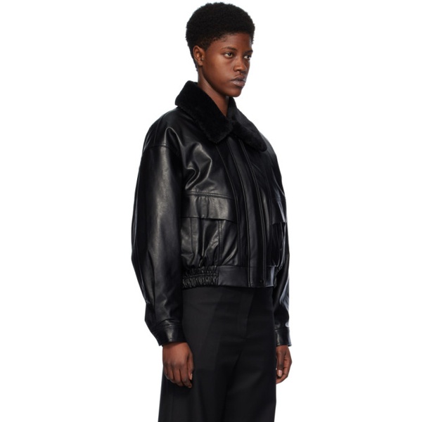  로우 클래식 LOW CLASSIC Black Cropped Faux-Leather Jacket 241666F064002