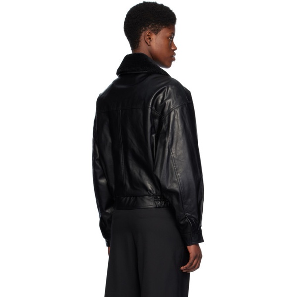  로우 클래식 LOW CLASSIC Black Cropped Faux-Leather Jacket 241666F064002