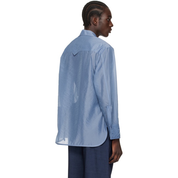  로우 클래식 LOW CLASSIC Blue See-Through Stitch Shirt 241666M192006