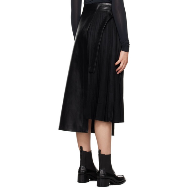  르비에르 LVIR Black Pleated Faux-Leather Midi Skirt 232428F092001