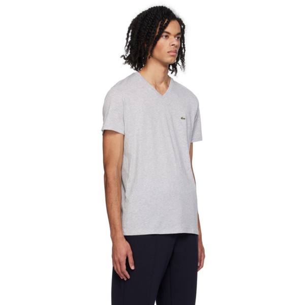 라코스테 라코스테 Lacoste Gray V-Neck T-Shirt 241268M213024