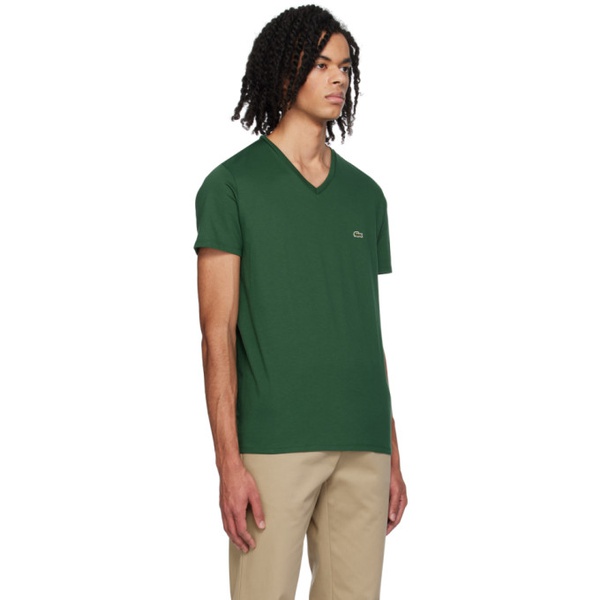 라코스테 라코스테 Lacoste Green V-Neck T-Shirt 241268M213026