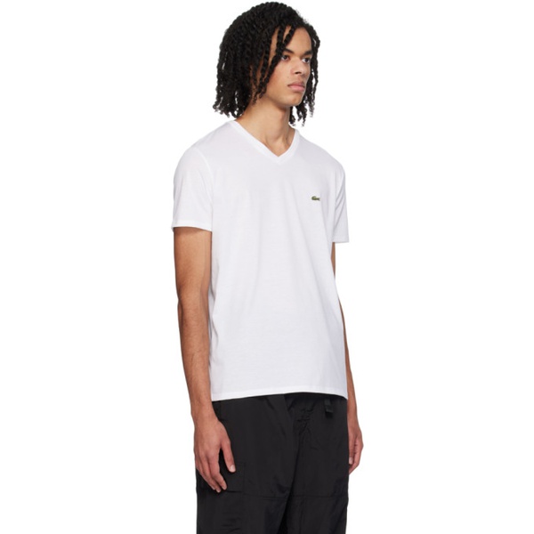 라코스테 라코스테 Lacoste White V-Neck T-Shirt 241268M213028