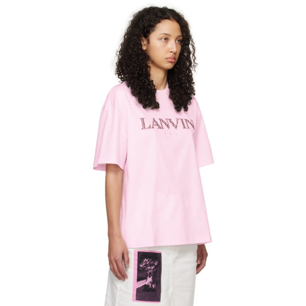  랑방 Lanvin Pink Oversized Embroidered Curb T-Shirt 241254F110002