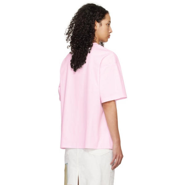  랑방 Lanvin Pink Oversized Embroidered Curb T-Shirt 241254F110002