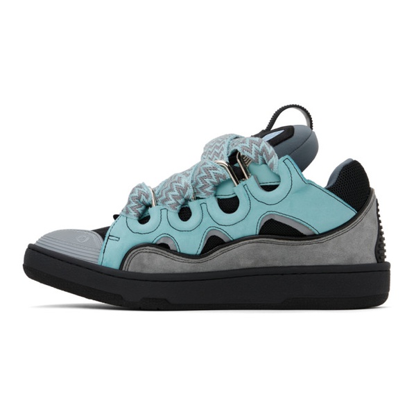  랑방 Lanvin Blue & Gray Leather Curb Sneakers 241254F128017