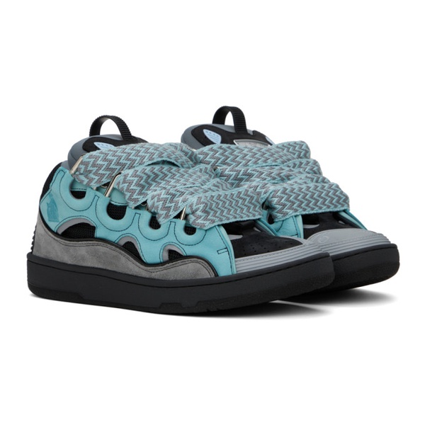  랑방 Lanvin Blue & Gray Leather Curb Sneakers 241254F128017