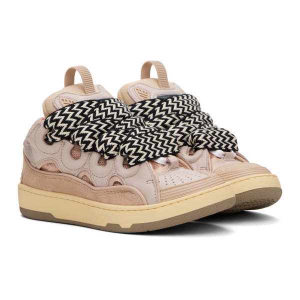  랑방 Lanvin Pink Leather Curb Sneakers 241254F128009
