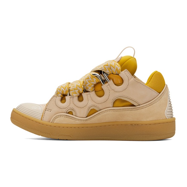  랑방 Lanvin SSENSE Exclusive Beige & Yellow Leather Curb Sneakers 241254M237050