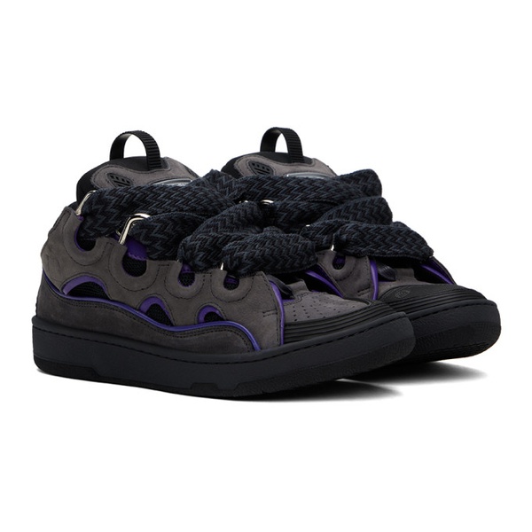  랑방 Lanvin SSENSE Exclusive Gray & Black Leather Curb Sneakers 241254M237052
