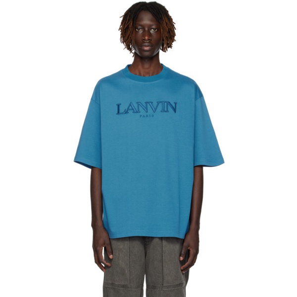  랑방 Lanvin Blue Embroidered T-Shirt 232254M213003